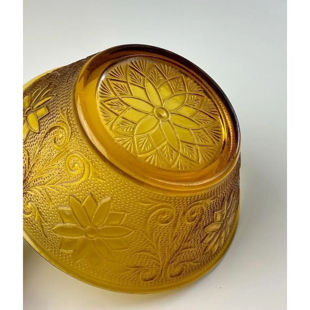 Vintage Amber Indiana Glass Depression Glass Round Serving Bowl Autumn CT0875